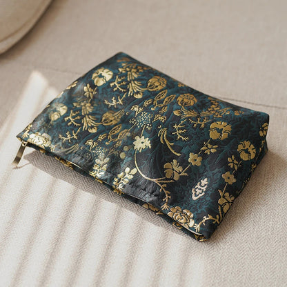 Women's Makeup Bag Noble Printed Gold Flowers Large Capacity Lipstick Air Cushion Storage Bag Portable Travel Toiletry Bag
