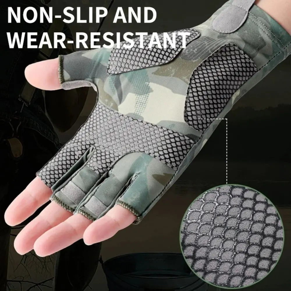 2pcs Elastic Fishing Gloves Profession Breathable Sweat-absorbent Men Cycling Gloves Anti-slip Sun Protection Fingerless Gloves