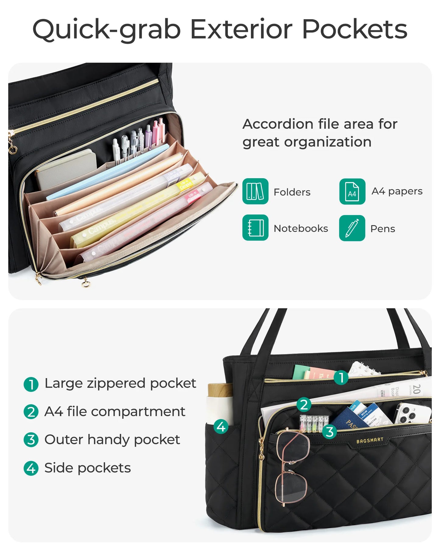 BAGSMART Tote Bag for Women 15.6 Inch Quilted Laptop Briefcase Professional Nurse Teacher Work Bags Office College Messenger