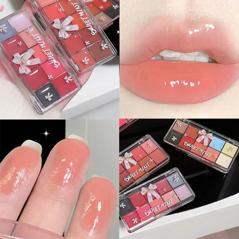 Sweet Mint 10-Color Lip Tint Palette — Natural Hydrating Formula, Non-Transfer Mirror-Gloss Finish,