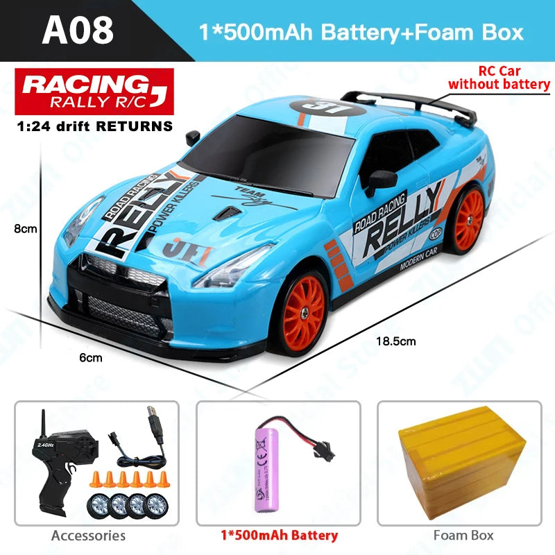 ZWN GTR Model AE86 RC CAR With LED Light 2.4G Radio Remote Control Drift Cars Professional 4WD Racing Toys for Children Gifts