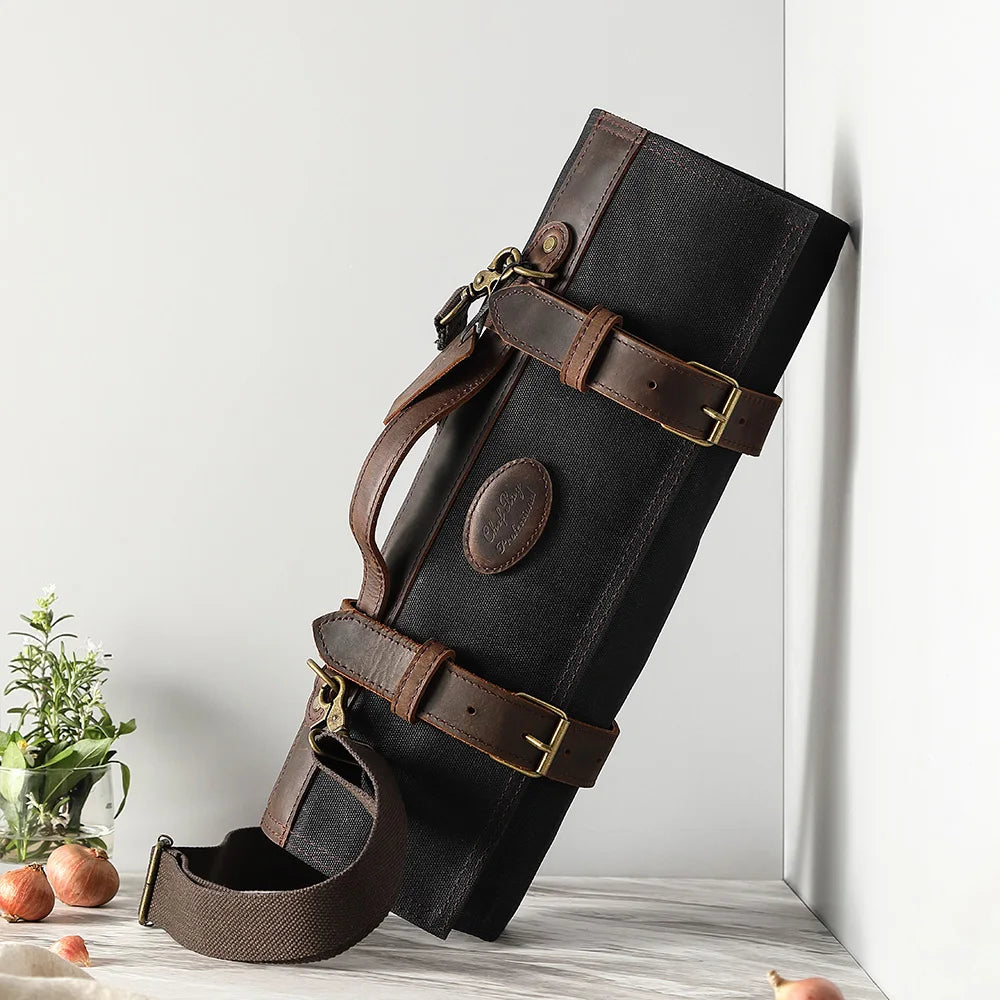 XINZUO Thickened Canvas Foldable Chef Roll Bag Kitchen Knife Bags Cooking Portable Durable Knife Storage Pockets Carry Case