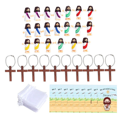 20Sets Easter Tiny Jesus Toys Include 20 Mini Jesus Figurine 20 Cards And Organza Bags Little Jesus Religious Gift