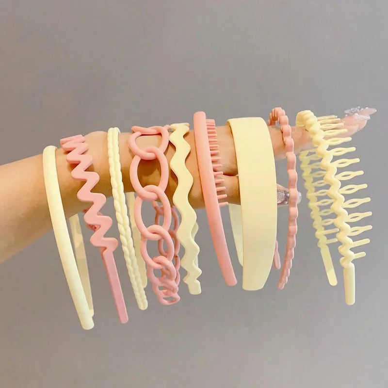 9Pcs/Set Non-slip Hair Hoop Band for Women Men Frosted Face Wash Headband Multi-style Headbands Simple Hairband Hair Accessories