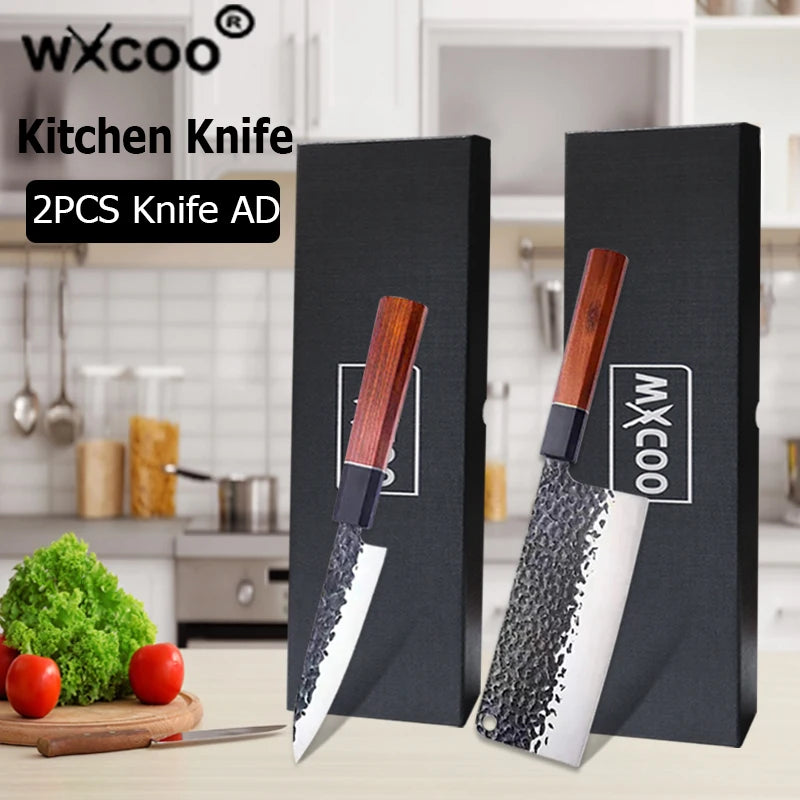 1-5pcs Japanese Chef Knife Hand-forged Kitchen Knife Sharpening Rod High Carbon Steel Boning Knife Santoku Knife and Accessories