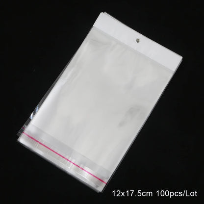 100pcs Multi Sizes Transparent OPP Bags With Hole Self Seal Clear Plastic Self Adhesive Cellophane Bag Food Storage Gift Package