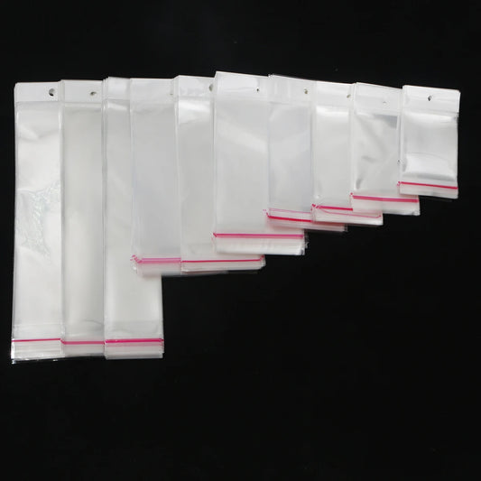 100pcs Multi Sizes Transparent OPP Bags With Hole Self Seal Clear Plastic Self Adhesive Cellophane Bag Food Storage Gift Package