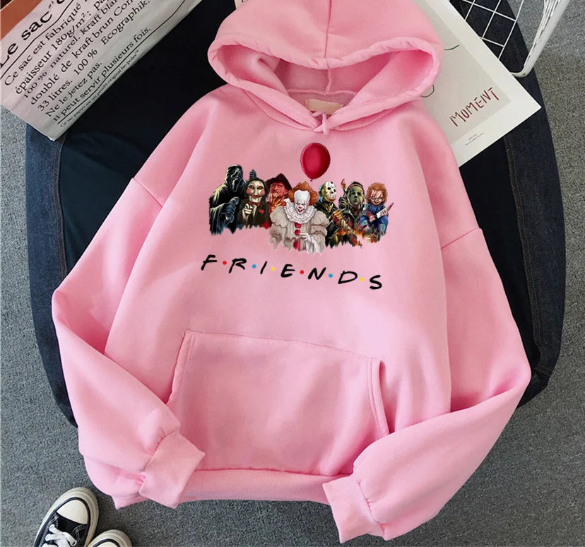 Women Hoodies Japanese Anime Demon Friend print Hip Hop Fleece Woman Casual Pullover Unisex Streetwear Male Y2K Clothes Hoody