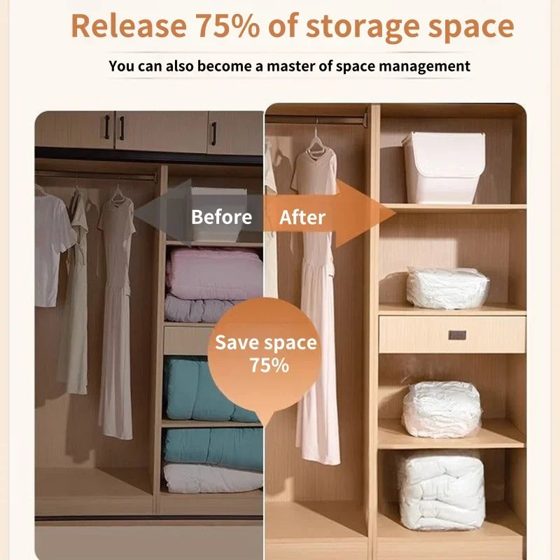 1-5pcs Thick Vacuum Compression Bag No Need Pump Cubic Large Plastic Vacuum Bags Quilt Clothes Storage Bags Travel Packing Bag