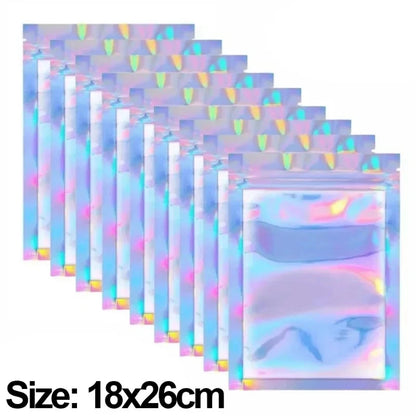 100/10PCS Laser Sealing Bags Plastic Holographic Candy Food Pouch Resealable Necklace Jewelry Gift Packaging Kitchen Storage Bag