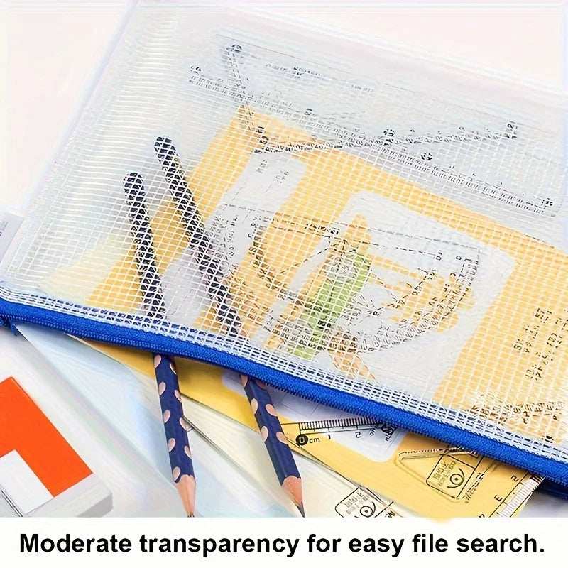 5pcs Transparent Zipper Storage Bag A3 A4 5 Plastic Mesh Waterproof Storage for Files Toys Stationery for Office Home Travel Use