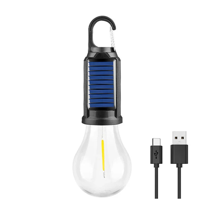 Solar Powered LED Camping Lamp Bulbs USB Charging Night Lights Waterproof Portable Hook Up Handheld Lamp for Outdoor Fishing