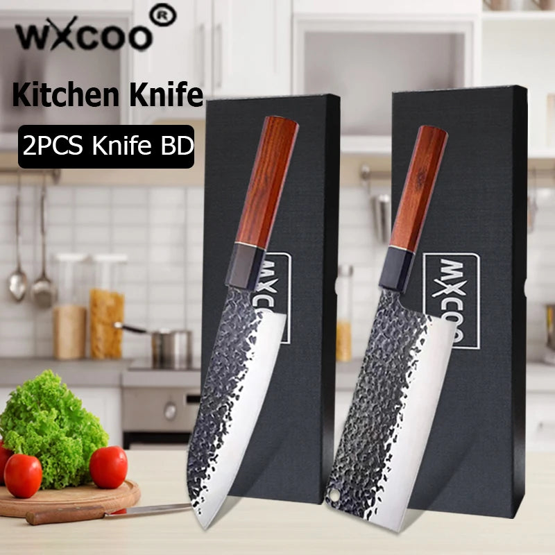 1-5pcs Japanese Chef Knife Hand-forged Kitchen Knife Sharpening Rod High Carbon Steel Boning Knife Santoku Knife and Accessories