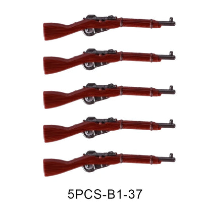 WW2 Military Accessories Wood Grain Guns Building Blocks Germany Soviet British Soldier Weapon Parts Rifle 98k Mini Bricks Toys