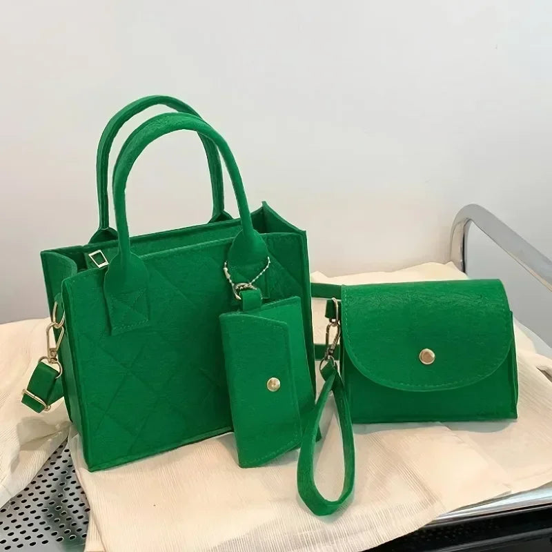 3pcs/set Embossed Women's Handbag Stylish Crossbody Bag, Clutch and Wallet, Solid Color Fabric Shoulder Bag for Women Daily Use