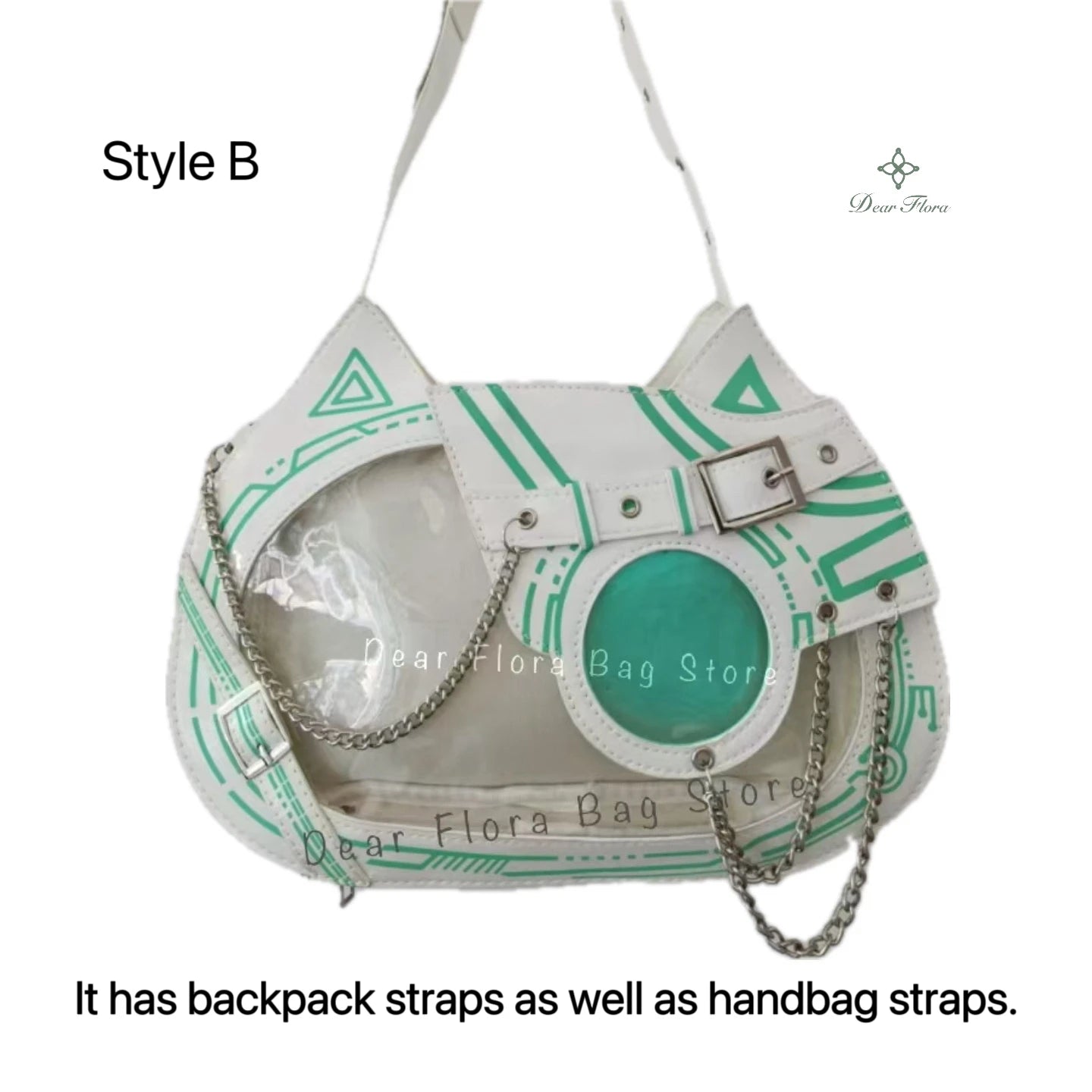 Y2K Kawaii Cat Ita Bag Cute PU Backpack Girls Transparent Pocket Harajuku Crossbody Bag Women's Fashion DIY Display Shoulder Bag