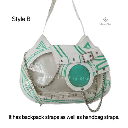 Y2K Kawaii Cat Ita Bag Cute PU Backpack Girls Transparent Pocket Harajuku Crossbody Bag Women's Fashion DIY Display Shoulder Bag