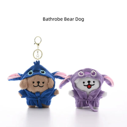Cute Bathrobe Bear Dog Plush Keychain Kawaii Bathrobe Dress up Bag Pendant Soft Stuffed Accessories Toys For BIrthday Gift