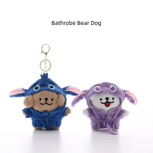 Cute Bathrobe Bear Dog Plush Keychain Kawaii Bathrobe Dress up Bag Pendant Soft Stuffed Accessories Toys For BIrthday Gift