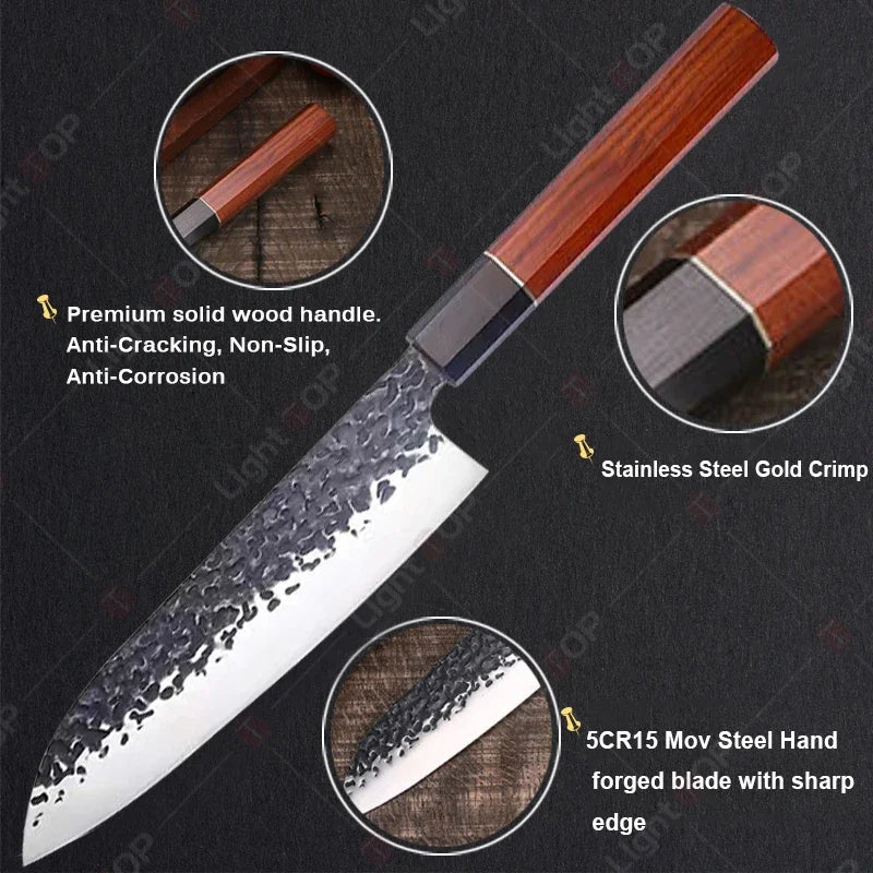 1-5pcs Japanese Chef Knife Hand-forged Kitchen Knife Sharpening Rod High Carbon Steel Boning Knife Santoku Knife and Accessories