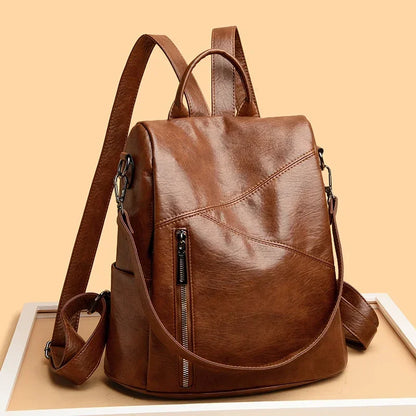 Women Large Capacity Anti Theft Backpack High Quality Leather Female Vintage School Bag Simplicity Leisure Ladies Travel Bagpack