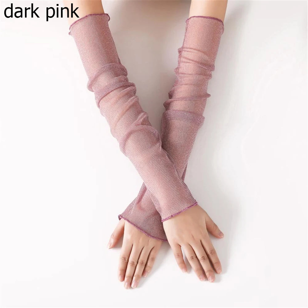 Summer Fashion Lady Gauze Sun Protection Sleeves Gloves Women Thin Long Fingerless Arm Warmers Sunscreen UV Breathable Mittens