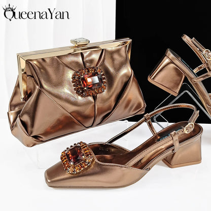 Queena Yan Italian Rhinestone-Studded Pointed-Toe High Heel Shoes or with Matching Bag Set – Stylish & Comfortable Women's shoe