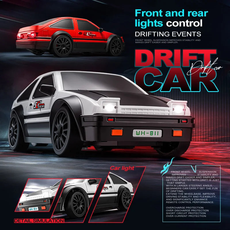 ZWN GTR Model AE86 RC CAR With LED Light 2.4G Radio Remote Control Drift Cars Professional 4WD Racing Toys for Children Gifts