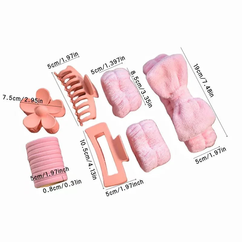 16pcs Women Multi-colored Soft Bow Headband Hair Claw Combination Set Holiday Gift Makeup Shower Sports Skincare Accessories
