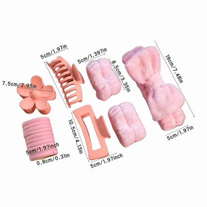 16pcs Women Multi-colored Soft Bow Headband Hair Claw Combination Set Holiday Gift Makeup Shower Sports Skincare Accessories