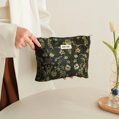 Women's Makeup Bag Noble Printed Gold Flowers Large Capacity Lipstick Air Cushion Storage Bag Portable Travel Toiletry Bag