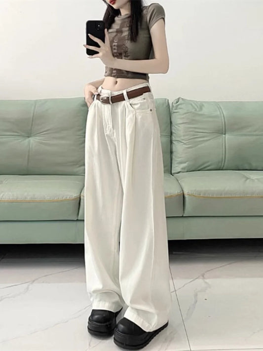 Khaki High Waist Straight Leg Wide Leg Pants Loose Slimming Workwear Casual Pants Spring Autumn Long Pants Retro Women Pants