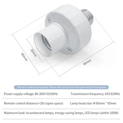 Smart Bulb Holder E27 E26 Lamp Base Socket with Remote Control RF 433Mhz Light Switch AC85-265V 1/2/3 Gang Wireless Led Switch