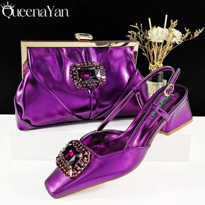 Queena Yan Italian Rhinestone-Studded Pointed-Toe High Heel Shoes or with Matching Bag Set – Stylish & Comfortable Women's shoe