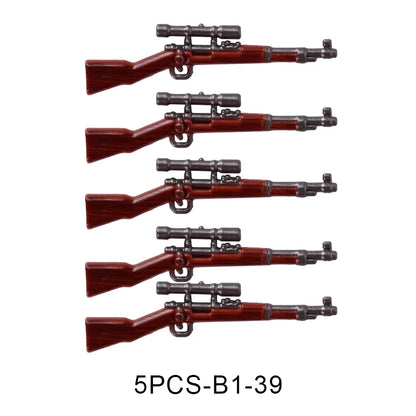 WW2 Military Accessories Wood Grain Guns Building Blocks Germany Soviet British Soldier Weapon Parts Rifle 98k Mini Bricks Toys