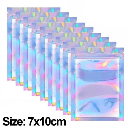 100/10PCS Laser Sealing Bags Plastic Holographic Candy Food Pouch Resealable Necklace Jewelry Gift Packaging Kitchen Storage Bag
