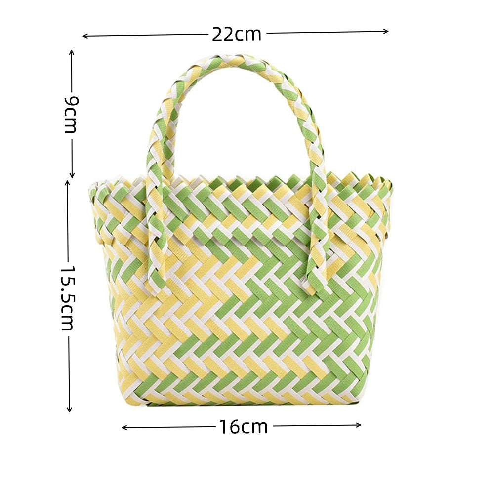 Summer Trend Hand Woven Handbag Square Little Basket 2025 New Straw Cute Colorful Bags Hundred Collision Color Holiday Beach Bag