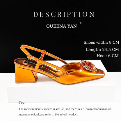 Queena Yan Italian Rhinestone-Studded Pointed-Toe High Heel Shoes or with Matching Bag Set – Stylish & Comfortable Women's shoe