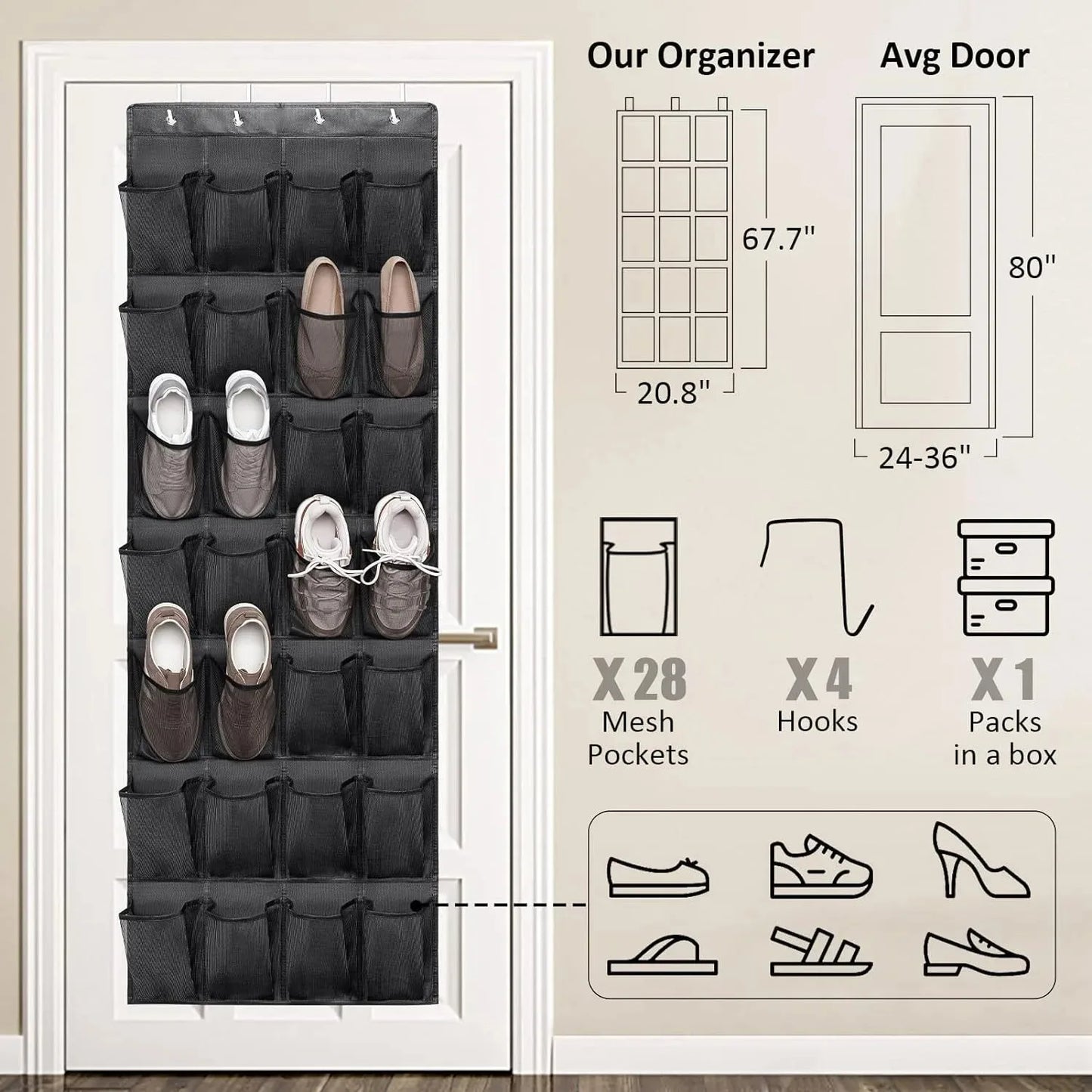 1Pcs Storage Hanging Organizers Foldable Storage Bag Shoes Organizer Toys 35 Large Mesh Bags Clothing Wardrobe Home Organization