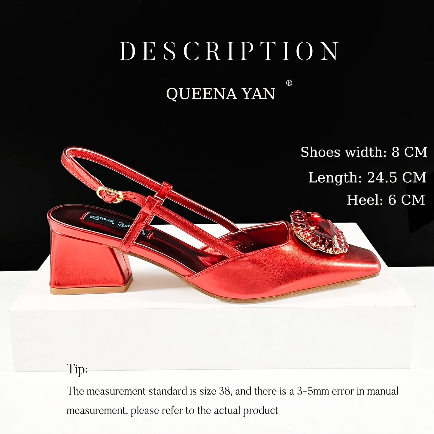Queena Yan Italian Rhinestone-Studded Pointed-Toe High Heel Shoes or with Matching Bag Set – Stylish & Comfortable Women's shoe