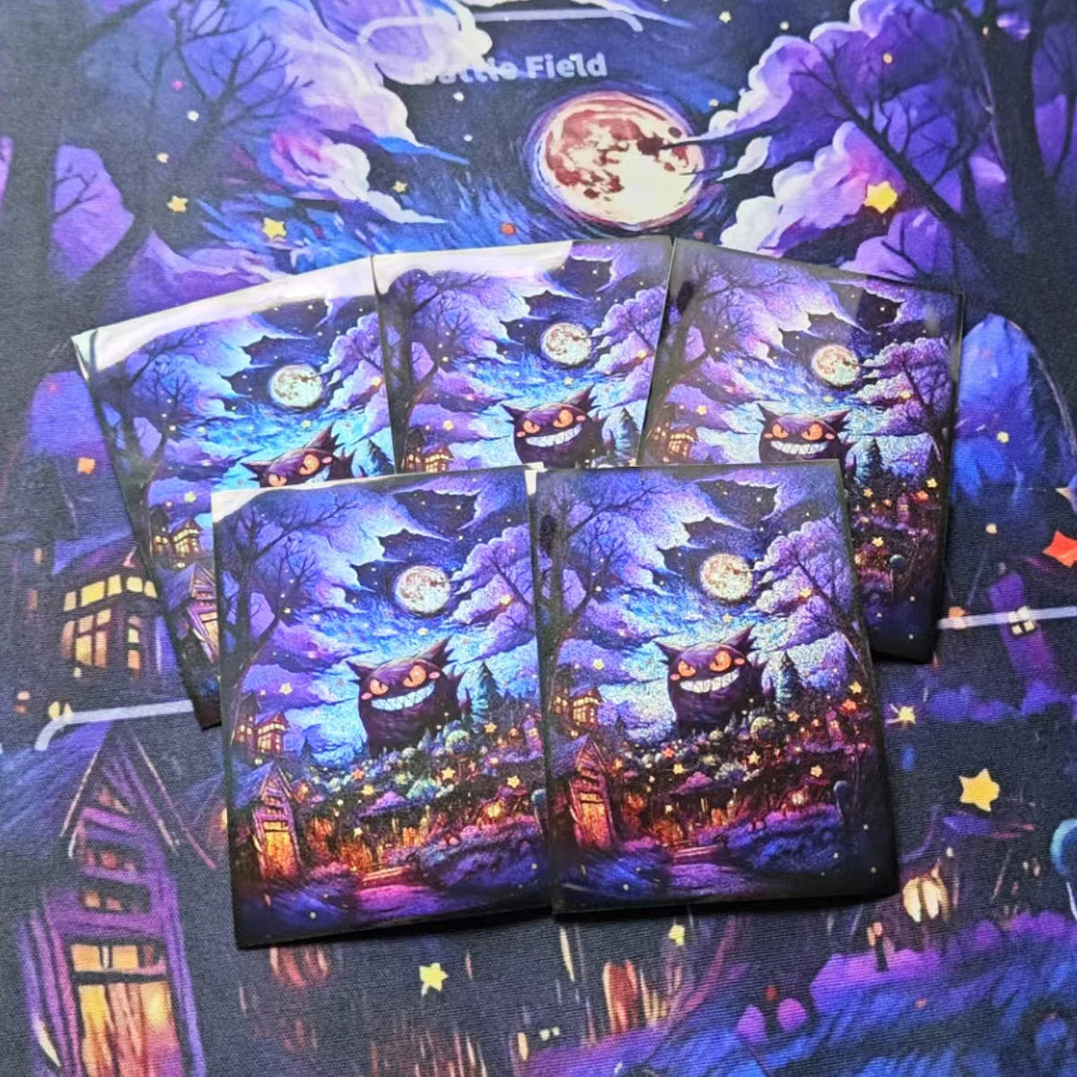 64Pcs/set 66X91Mm PTCG Starry Sky Gengar Card Sleeves Fragments Color Flash Ws PTCG Card Protective Cover Anime Cards Gift Toys