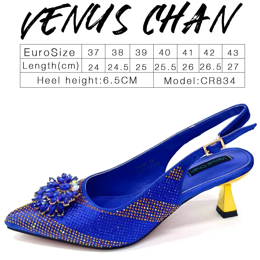 Venus Chan 2024 Green Rhinestone High Heels Pointed Toe Mixed Color Sexy Ladies Shoes With Clutch Bag Set For Luxury Party