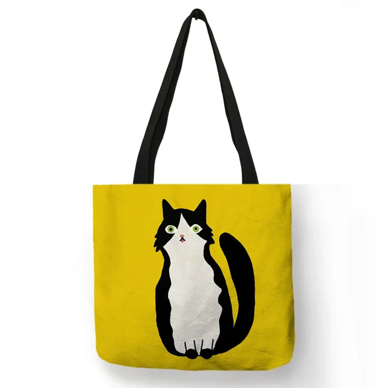 Black Cat Print Animal Art Painting Shopping Hand Bag Women Shoulder Bag Eco Large Graphic Tote Shopper Bag  for Boutique