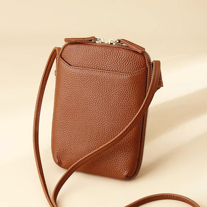 Brand Mini Shoulder Bags for Women's Genuine Leather Zipper Crossbody Handbag Fashion Phone Purse Ladies Small Bag with Keyring