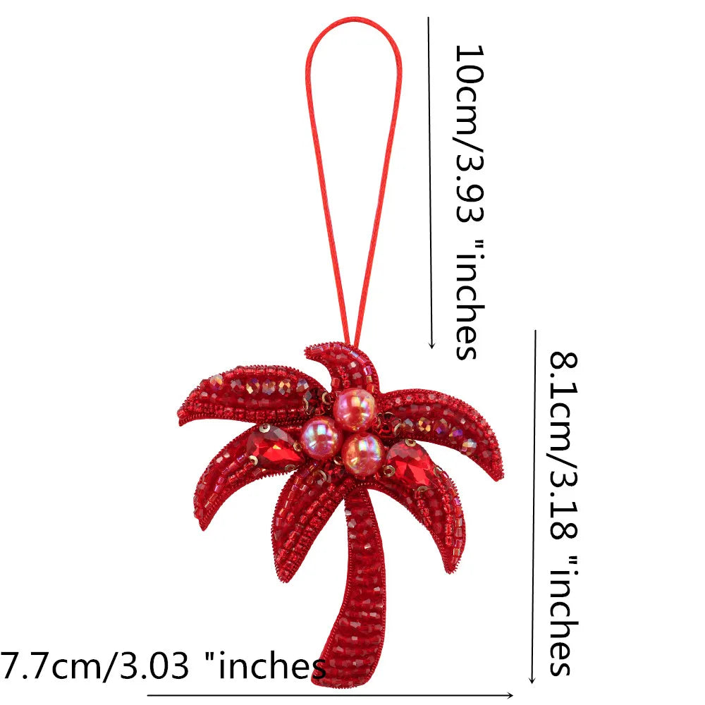 3D Handmade Rhinestone Beaded Coconut tree, butterfly hanging rope Patches Crystal Bag lanyard Patch beading Applique Patch
