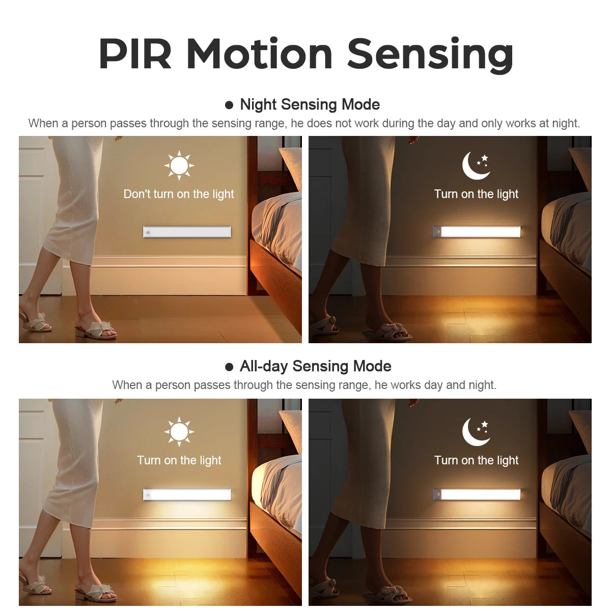 3 Colors Changeable Kitchen Under Cabinet Light Bar Rechargeable USB LED Night Lamp with Human Body Moment PIR Motion Sensor 5V