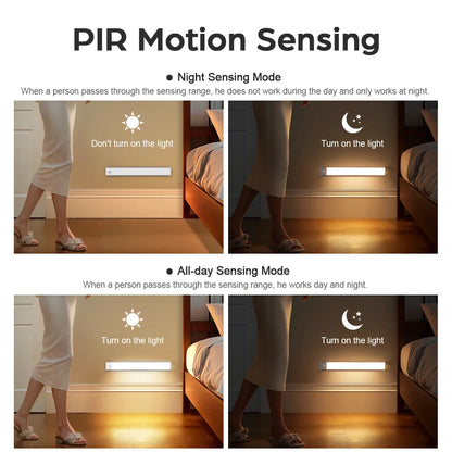 3 Colors Changeable Kitchen Under Cabinet Light Bar Rechargeable USB LED Night Lamp with Human Body Moment PIR Motion Sensor 5V