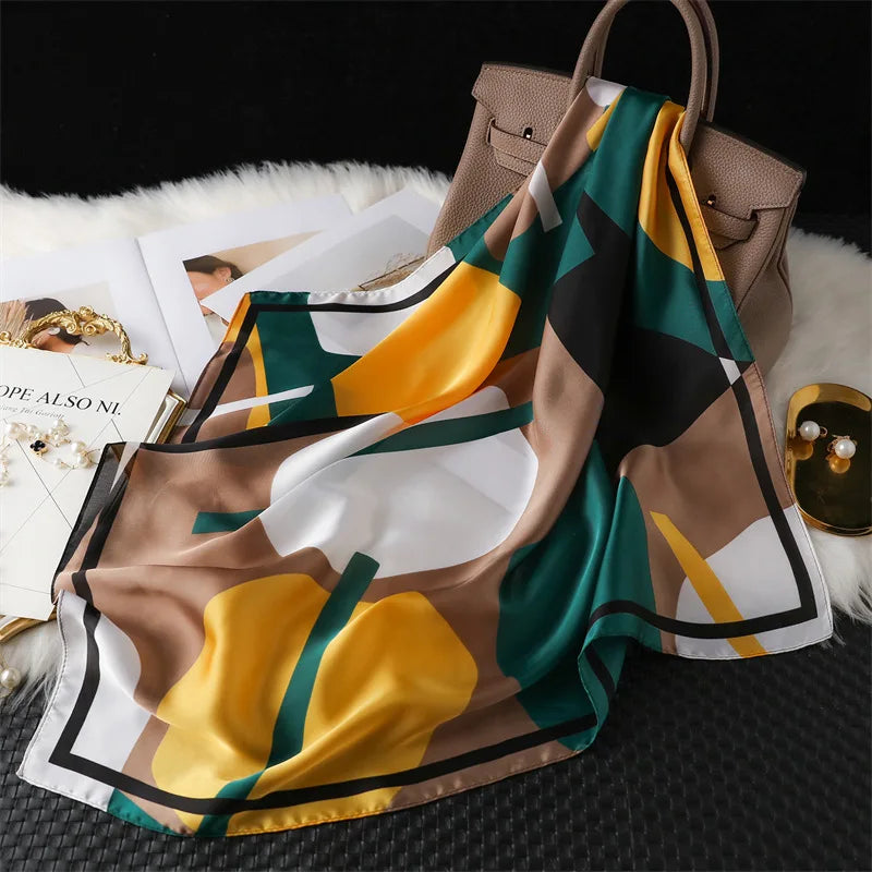 Spring and Summer Print Hair Scarf Women Floral Kerchief Neck Tie Hand Wrist Foulard Shawl Wraps Sun Protection Hijab Bandana