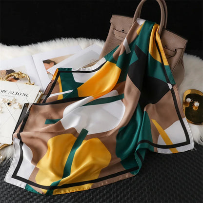 Spring and Summer Print Hair Scarf Women Floral Kerchief Neck Tie Hand Wrist Foulard Shawl Wraps Sun Protection Hijab Bandana