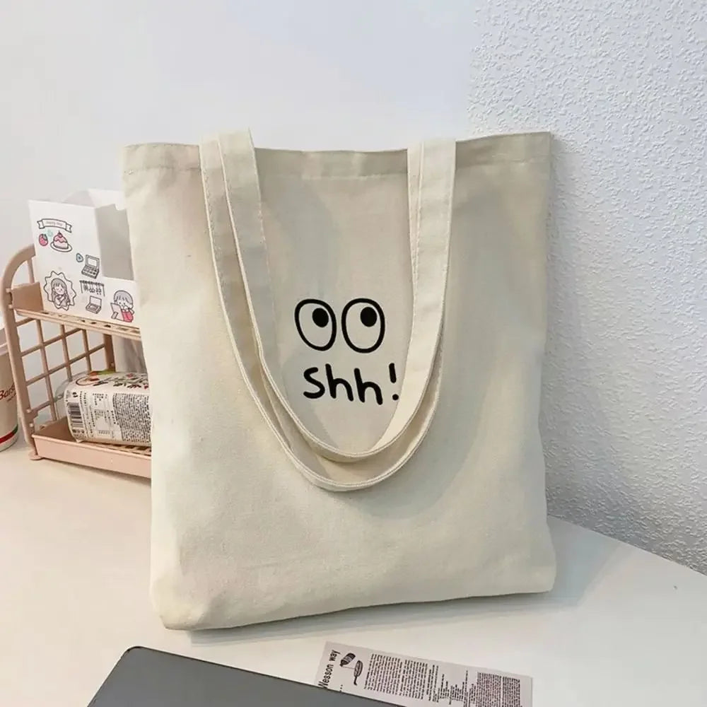 Simple Letter Printed Canvas Handbag Canvas Large Capacity Underarm Bag Shopping Bag Women Girls